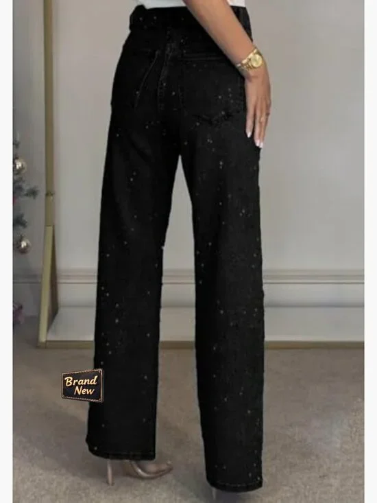 Baggy Sparkle Wide Leg Jeans Rhinestone Denim Pants Women Trendy